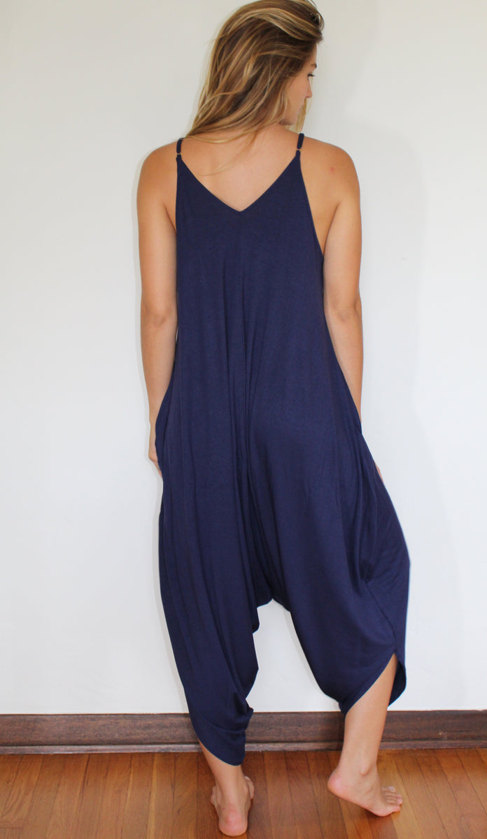 Navy Yoga Knit Jumpsuit with Pockets - Yoga Clothing by Daughters of ...