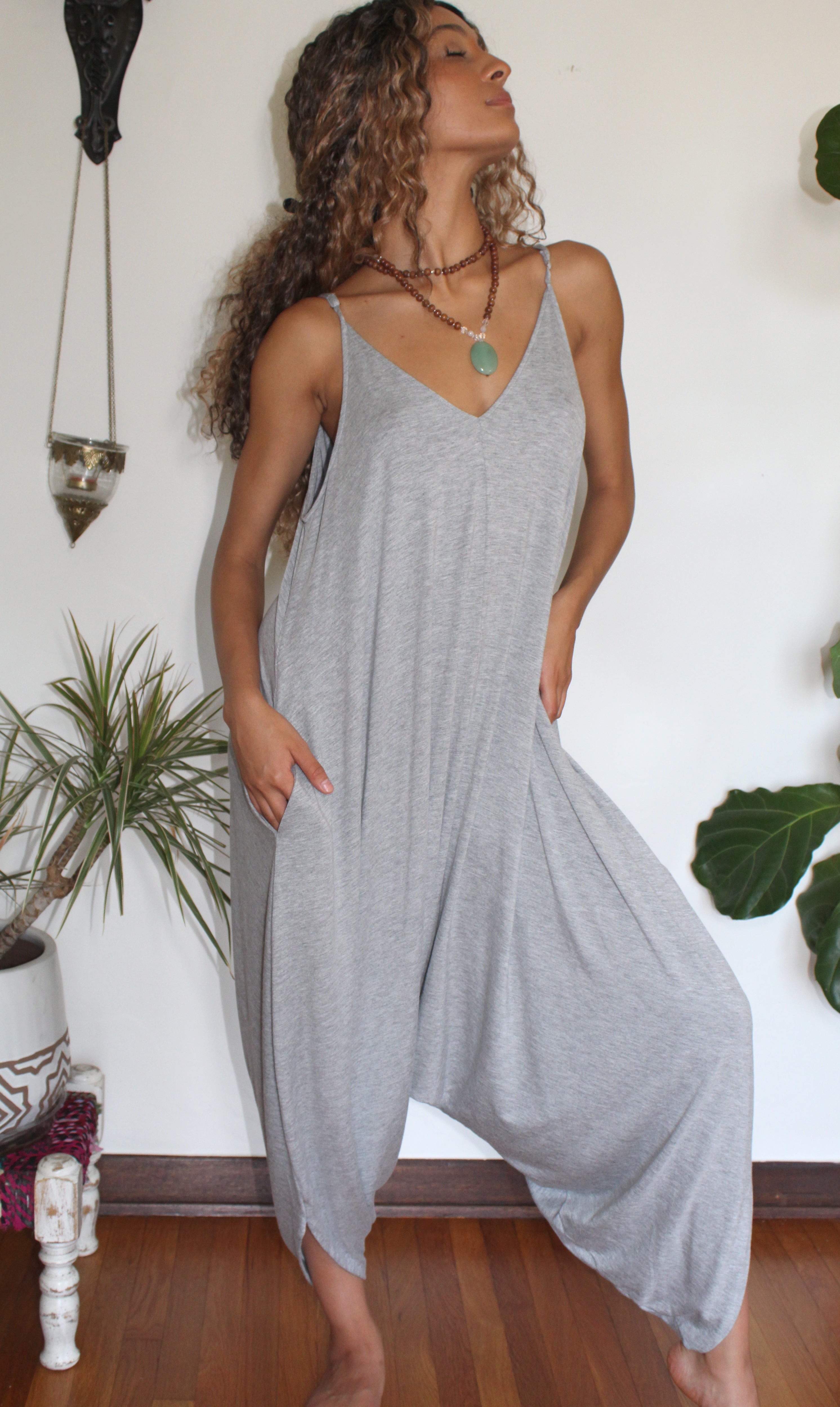 Heather Grey Yoga Knit Jumpsuit with Pockets - Yoga Clothing by Daughters  of Culture
